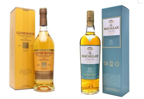 적당히 부드럽고 강한 맛을 잃지 않은 ‘글렌모렌지’(왼쪽)와 단조로우면서 맛이 깊은 ‘맥캘란’ 싱글 몰트 위스키