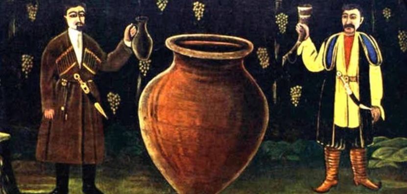 조지아 와인을 마시는 중세인들의 모습을 담은 그림 . 출처 와인21. 